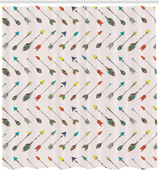 Ambesonne Arrows Shower Curtain, Arrows Design Vibrant Color Arrowheads Arrowtails Pattern Aztec Artwork, Cloth Fabric Bathroom Decor Set with Hooks, 69" W x 70" L, Orange Yellow Turquoise