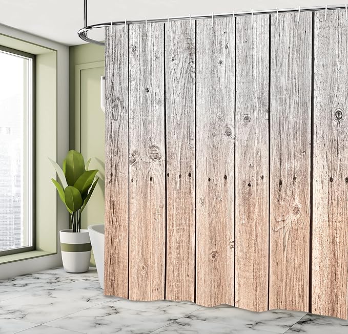 Ambesonne Rustic Shower Curtain, Wood Panels Background Digital Tones Effect Country House Art Image, Cloth Fabric Bathroom Decor Set with Hooks, 69" W x 84" L, Peach