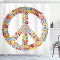 Ambesonne Groovy Shower Curtain, Floral Peace Sign Summer Spring Blooms Love Happiness Themed Illustration Print, Cloth Fabric Bathroom Decor Set with Hooks, 69" W x 84" L, White