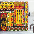 Ambesonne African Shower Curtain, Elements Historical Original Striped and Rectangle Shapes Design, Cloth Fabric Bathroom Decor Set with Hooks, 69" W x 75" L, Scarlet Yellow
