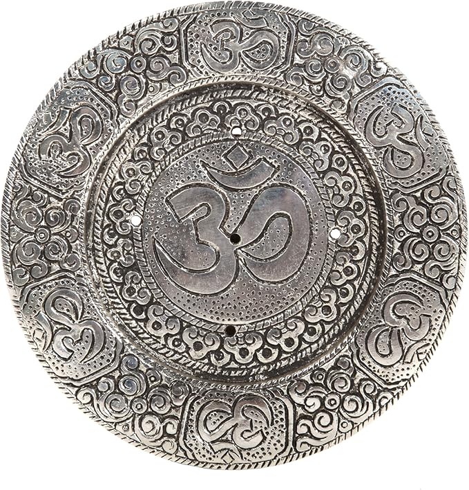 Hosley Tibetan Style Aluminum Incense Sticks Burner for Aromatherapy and Home Ambiance Aged Silver Finish 4.5" Diameter