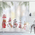 Ambesonne Christmas Shower Curtain, Depiction with Snowman and Falling Snow Ice Frozen Blizzard Themed Art Print, Cloth Fabric Bathroom Decor Set with Hooks, 69" W x 75" L, Red and White