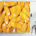 Ambesonne Autunm Shower Curtain, Harvest Themed Top View Photo of Corns Food Ingredient Fall Closeup Picture, Cloth Fabric Bathroom Decor Set with Hooks, 69" W x 70" L, Earth Yellow