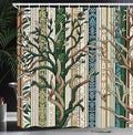 Ambesonne Striped Shower Curtain, Bold Intricate Pinstriped Trees on Vertical Damask Tribal Stripes, Cloth Fabric Bathroom Decor Set with Hooks, 69" W x 84" L, Pale Brown Green Sea Blue