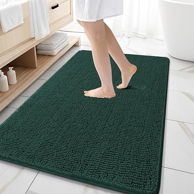 OLANLY Large Bathroom Rugs 59x35, Soft Absorbent Chenille Bath Rugs, Rubber Backing Quick Dry, Machine Washable Bath Mats for Bathroom Floor, Tub and Shower, Home Decor Accessories, Blackish Green