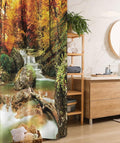 Ambesonne Waterfall Stall Shower Curtain, Autumn Seasonal Woodland Creek Trees Foliage Rocks in Forest Image, Fabric Bathroom Decor Set with Hooks, 36" W x 72" L, Coffee Orange