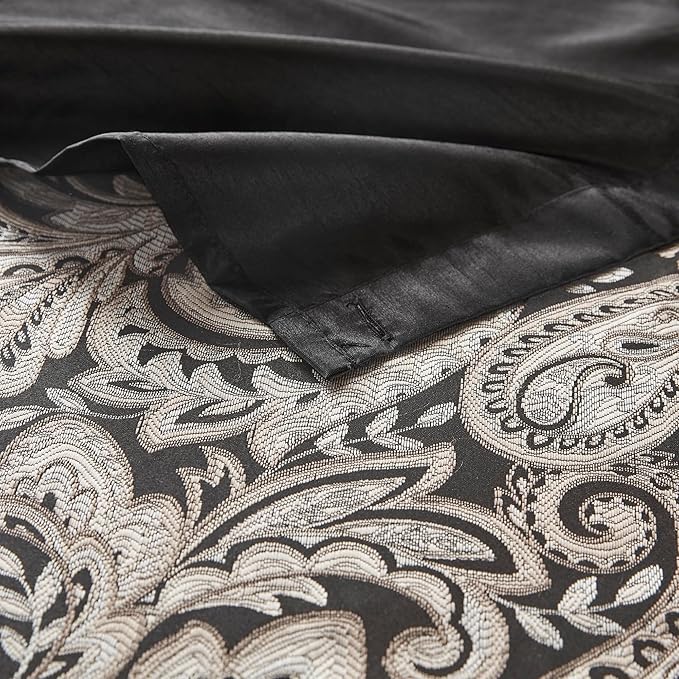Madison Park - MP70-845 Aubrey Shower Curtain Paisley Jacquard Pieced Microfiber Faux Silk Modern Home Bathroom Decorations Bathtub Privacy Screen, 72" x 72", Black