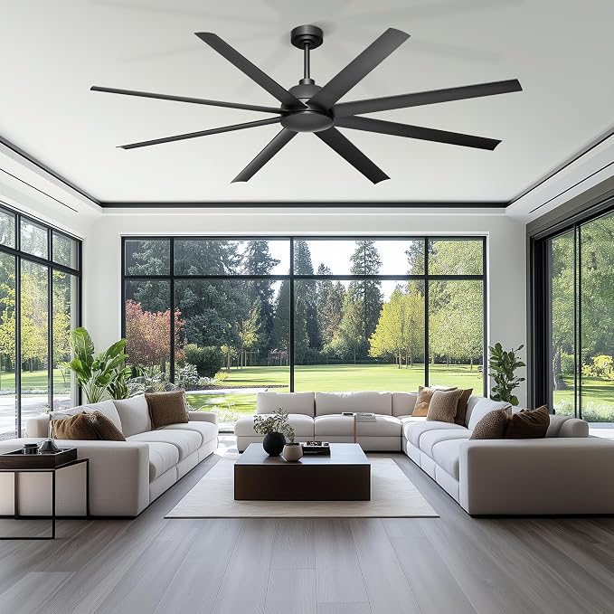 72'' Ceiling Fan no Light - Remote & APP Control, 6 Speed Reversible DC Motor Covered Outdoor Fan for Patio, Shop, Garage, Black without Light