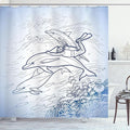 Ambesonne Sea Animals Shower Curtain, Sketch of Scuba Diver Holding Fin of Dolphin Over Coral Reefs Fish Underwater, Cloth Fabric Bathroom Decor Set with Hooks, 69" W x 75" L, Blue Navy