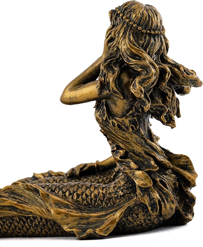 Top Collection Beach Mermaid Incense Holder Statue - Hand Painted Beautiful Mythical Creature with Bronze Antique Finish Look- 9-Inch Long Fragrance Incense Burner Figurine