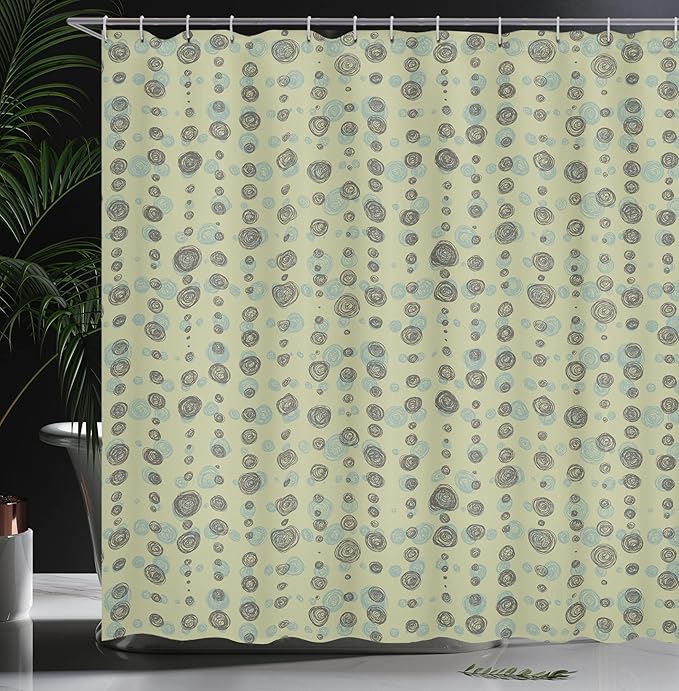 Ambesonne Abstract Shower Curtain, Hand Drawn Sketchy Round Shaped Polka Dots Art Print, Cloth Fabric Bathroom Decor Set with Hooks, 69" W x 70" L, Olive Green Pale Green