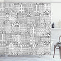 Ambesonne Amsterdam Shower Curtain, Monochrome Style Cartoon Drawing of Historic Houses Clutter City Town, Cloth Fabric Bathroom Decor Set with Hooks, 69" W x 70" L, Charcoal White