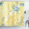 Ambesonne Dragonfly Shower Curtain, Boho Style Plants and Dragonflies Sketchy Illustration, Cloth Fabric Bathroom Decor Set with Hooks, 69" W x 84" L, Petrol Blue