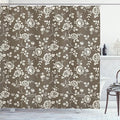 Ambesonne Rose Shower Curtain, Silhouette Pattern of Rose Branches Twig Ornamental Old Fashioned Antique Design, Cloth Fabric Bathroom Decor Set with Hooks, 69" W x 70" L, Dark Taupe White