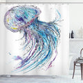 Ambesonne Jellyfish Shower Curtain, Aqua Colors Art Ocean Animal Print Sketch Style Creative Sea Marine Theme, Cloth Fabric Bathroom Decor Set with Hooks, 69" W x 75" L, Blue White