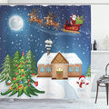 Ambesonne Christmas Shower Curtain, Classical Xmas Scenery Santa Delivering Presents Rudolf The Red Nosed Reindeer, Cloth Fabric Bathroom Decor Set with Hooks, 69" W x 70" L, Slate Blue