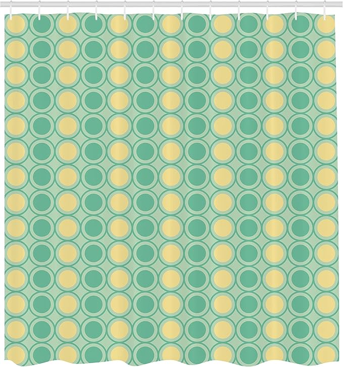 Ambesonne Retro Shower Curtain, Big Circles and Dots Pattern in Green Yellow Colors Geometrical, Cloth Fabric Bathroom Decor Set with Hooks, 69" W x 70" L, Pale Yellow Mint Green
