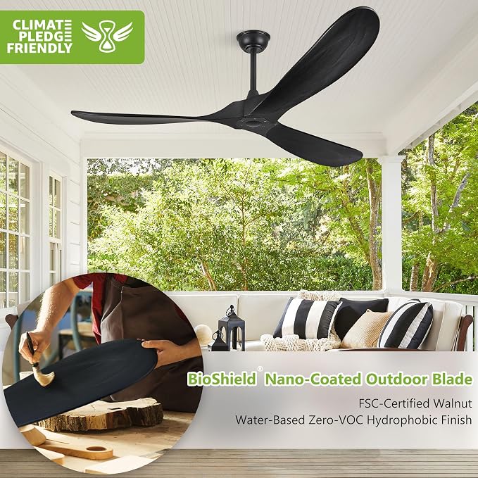 Haipeel 60 Inch Outdoor Ceiling Fans Without Lights, Wood Ceiling Fan no Light with Remote Control, Modern Black Outdoor Ceiling Fans no Lights 3 Blade Propeller for Patios Farmhouse ETL, Matte Black
