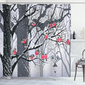 Ambesonne Winter Shower Curtain, Bullfinches on Trees Winter City Park Snow Cold Weather Immigrant Birds Design, Cloth Fabric Bathroom Decor Set with Hooks, 69" W x 84" L, Black Grey