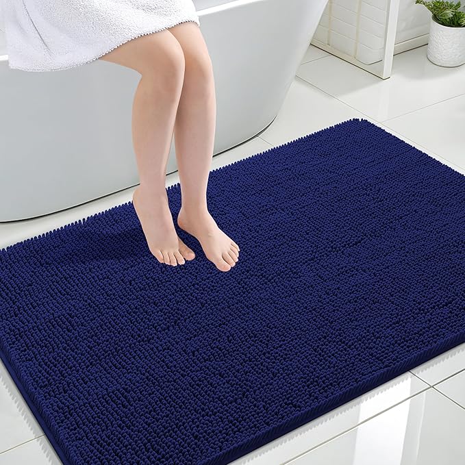 OLANLY Large Bathroom Rugs 44x32, Extra Soft Absorbent Chenille Bath Rugs, Rubber Backing Quick Dry, Machine Washable Bath Mats for Bathroom Floor, Tub and Shower, Home Decor Accessories, Navy