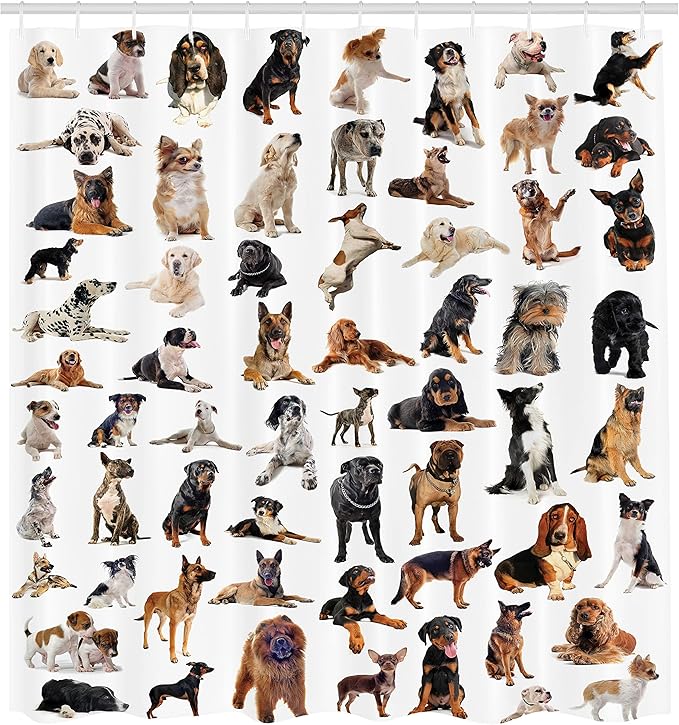 Ambesonne Dog Lover Shower Curtain, Composite Picture with Dogs Australian Sheepdog Belgian Boxer Italian Mastiff, Cloth Fabric Bathroom Decor Set with Hooks, 69" W x 84" L, Brown Black