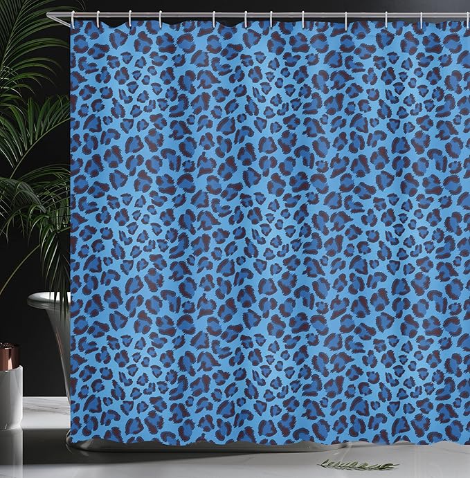Ambesonne Animal Print Shower Curtain, Leopard Skin Animal Print Design Creative Contemporary Artwork, Cloth Fabric Bathroom Decor Set with Hooks, 69" W x 84" L, Aqua