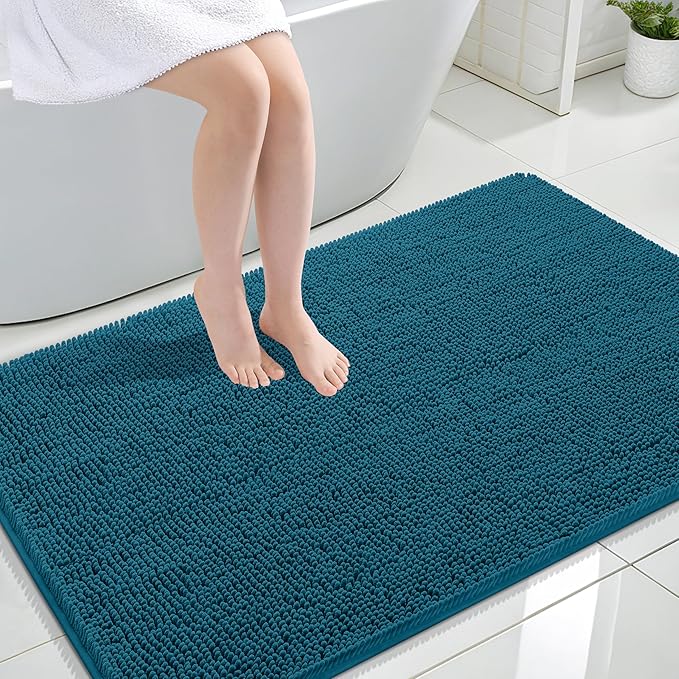 OLANLY Large Bathroom Rugs 47x32, Extra Soft Absorbent Chenille Bath Rugs, Rubber Backing Quick Dry, Machine Washable Bath Mats for Bathroom Floor, Tub and Shower, Home Decor Accessories, Peacock Blue