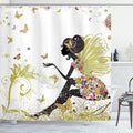 Ambesonne Fantasy Shower Curtain, Spring Girl Wings in a Floral Dress Surreal Garden Butterflies Print, Cloth Fabric Bathroom Decor Set with Hooks, 69" W x 70" L, Pale Earth