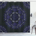 Ambesonne Dark Blue Shower Curtain, Oriental Round Ornate Mandala Lace Style Eastern, Cloth Fabric Bathroom Decor Set with Hooks, 69" W x 70" L, Blue Violet Coconut