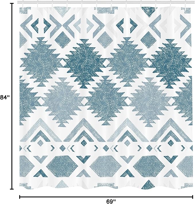 Ambesonne Tribal Shower Curtain, Retro Grunge Maya Latin Mexican Animistic Motifs Hippie Arrows Image, Cloth Fabric Bathroom Decor Set with Hooks, 69" W x 84" L, Blue Pale Grey