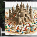 Ambesonne Sand Castle Shower Curtain, Funny Cartoon Design of Playing and Building on The Sandy Beach Shore, Cloth Fabric Bathroom Decor Set with Hooks, 69" W x 84" L, Camel Burnt Orange