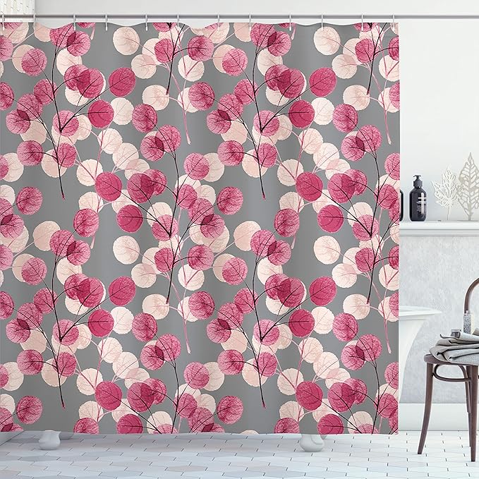 Ambesonne Nature Shower Curtain, Soft Colored Bay Leaf Watercolor Branches Growth Essence Image Print, Cloth Fabric Bathroom Decor Set with Hooks, 69" W x 75" L, Pale Reseda