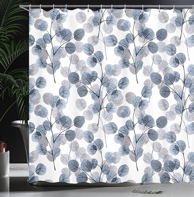 Ambesonne Nature Shower Curtain, Soft Colored Bay Leaf Watercolor Branches Growth Essence Image Print, Cloth Fabric Bathroom Decor Set with Hooks, 69" W x 84" L, Slate Blue