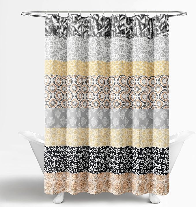 Lush Decor Bohemian Stripe Shower Curtain, 72" W x 72" L, Yellow & Gray - Bathroom Curtain - Striped Shower Curtain - Boho Decor - Fabric Shower Curtains (Pack of 6)