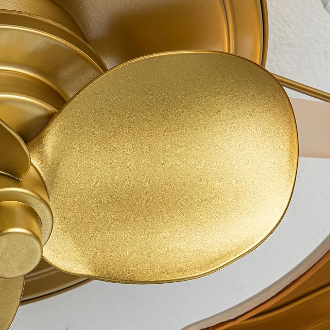 Caged Gold Fandelier Ceiling Fan with Light, 13.2 inch Low Profile Ceiling Fans with Lights and Remote, Max 1350 RPM Flush Mount Boho Ceiling Fan Chandeliers with G9 LED Light for Bedroom Foyer