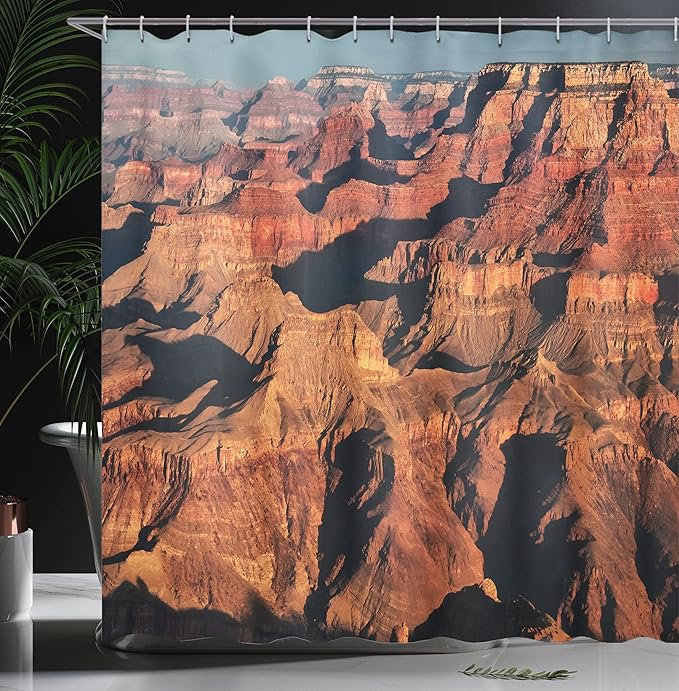 Ambesonne American Shower Curtain, View of The Famous Majestic Grand Canyon Red Rocks Different Cliff Base Elevations, Cloth Fabric Bathroom Decor Set with Hooks, 69" W x 70" L, Brown