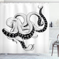 Ambesonne Octopus Shower Curtain, Octopus Vintage Style Illustration Kraken Sea Creature with Tentacles Nautical, Cloth Fabric Bathroom Decor Set with Hooks, 69" W x 84" L, White Charcoal