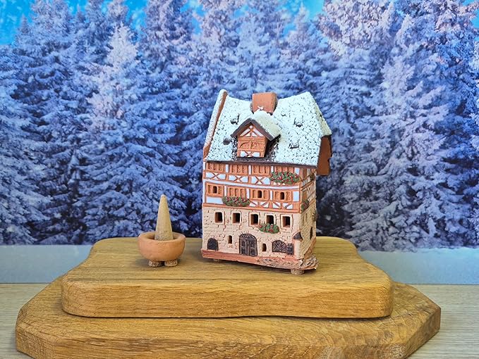 Ceramic Houses and Villages Collection - Handmade House Ceramic Miniature of Historic Dürer's House in Nuremberg, Germany, Winter Edition - Candle, Cone Incense Holder R250