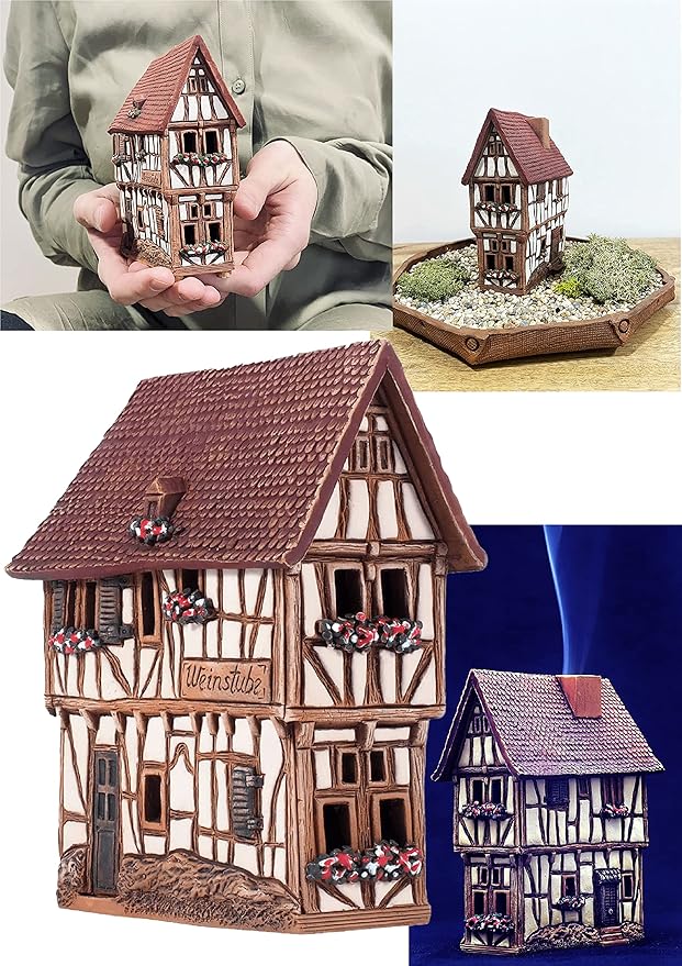 Ceramic Houses and Villages Collection - Handmade House Miniature of Historic Winery in Bernkastel-Kues, Germany - Candle, Cone Incense Holder R255