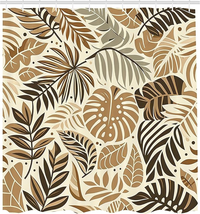 Ambesonne Tan Shower Curtain, Mid Century Feel Exotic Monstera Leaves with Bohemian Earthy Colors Urban Jungle, Cloth Fabric Bathroom Decor Set with Hooks, 69" W x 84" L, Dark Khaki Beige