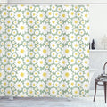 Ambesonne Floral Shower Curtain, Pastel Cartoon Like Flowers Daisies Spring Time Season Artwork Print, Cloth Fabric Bathroom Decor Set with Hooks, 69" W x 70" L, Pale Green