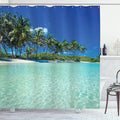 Ambesonne Ocean Shower Curtain, Sunny Day in a Tropical Island with Palm Trees and Ocean Heaven Calm Lands Image, Cloth Fabric Bathroom Decor Set with Hooks, 69" W x 75" L, Green Turquoise