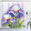Ambesonne Watercolor Flower Shower Curtain, Painting of Iris Flower Spring Season Blooming Plant Nature Art, Cloth Fabric Bathroom Decor Set with Hooks, 69" W x 84" L, Violet Green
