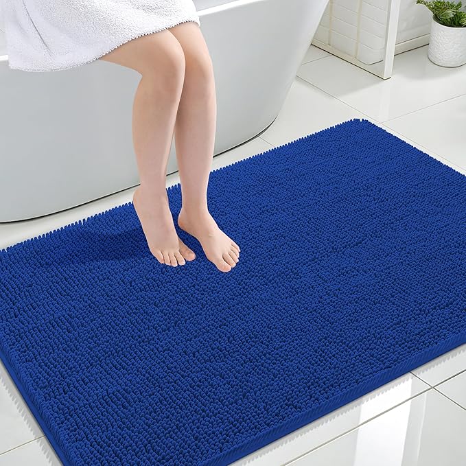 OLANLY Large Bathroom Rugs 47x32, Extra Soft Absorbent Chenille Bath Rugs, Rubber Backing Quick Dry, Machine Washable Bath Mats for Bathroom Floor, Tub and Shower, Home Decor Accessories, Royal Blue