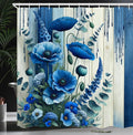 Ambesonne Blue Shower Curtain, Poppy Flowers Meadow Bouquet on Rustic Grunge Look Wooden Plank Back, Cloth Fabric Bathroom Decor Set with Hooks, 69" W x 75" L, Dark Turquoise and Off White