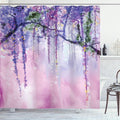 Ambesonne Watercolor Flower Shower Curtain, Wisteria Flowers on Blurred Background with Dreamy Colors, Cloth Fabric Bathroom Decor Set with Hooks, 69" W x 70" L, Pink Purple