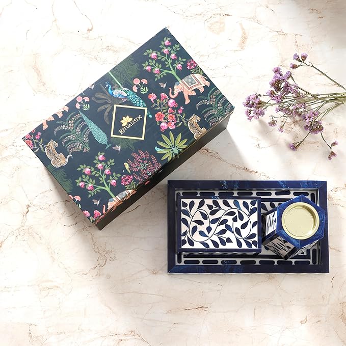 RITUALISTIC Bakhoor Set Perfect for Home fragrances Stylish Home décor | Traditional dhoop Dhani | Puja Essentials | Arabic Incense Holder with Storage and Multipurpose Tray | Blue