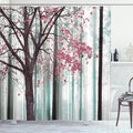 Ambesonne Autumn Shower Curtain, Picture of a Lonely Tree Leaves on an Abstract Woodland Background Print, Cloth Fabric Bathroom Decor Set with Hooks, 69" W x 84" L, Pastel Pink