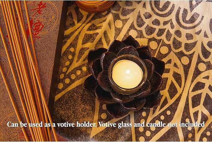 Lotus Incense Burner and Votive T-Light Candle Holder Meditation Flower Buddha