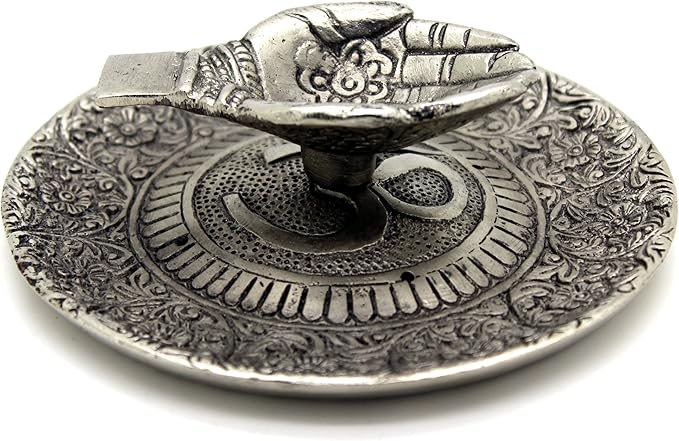 Govinda - Tibetan Incense Burner Offering Hands with OM - 4.5 Inches Diameter X 1.25 Inches High